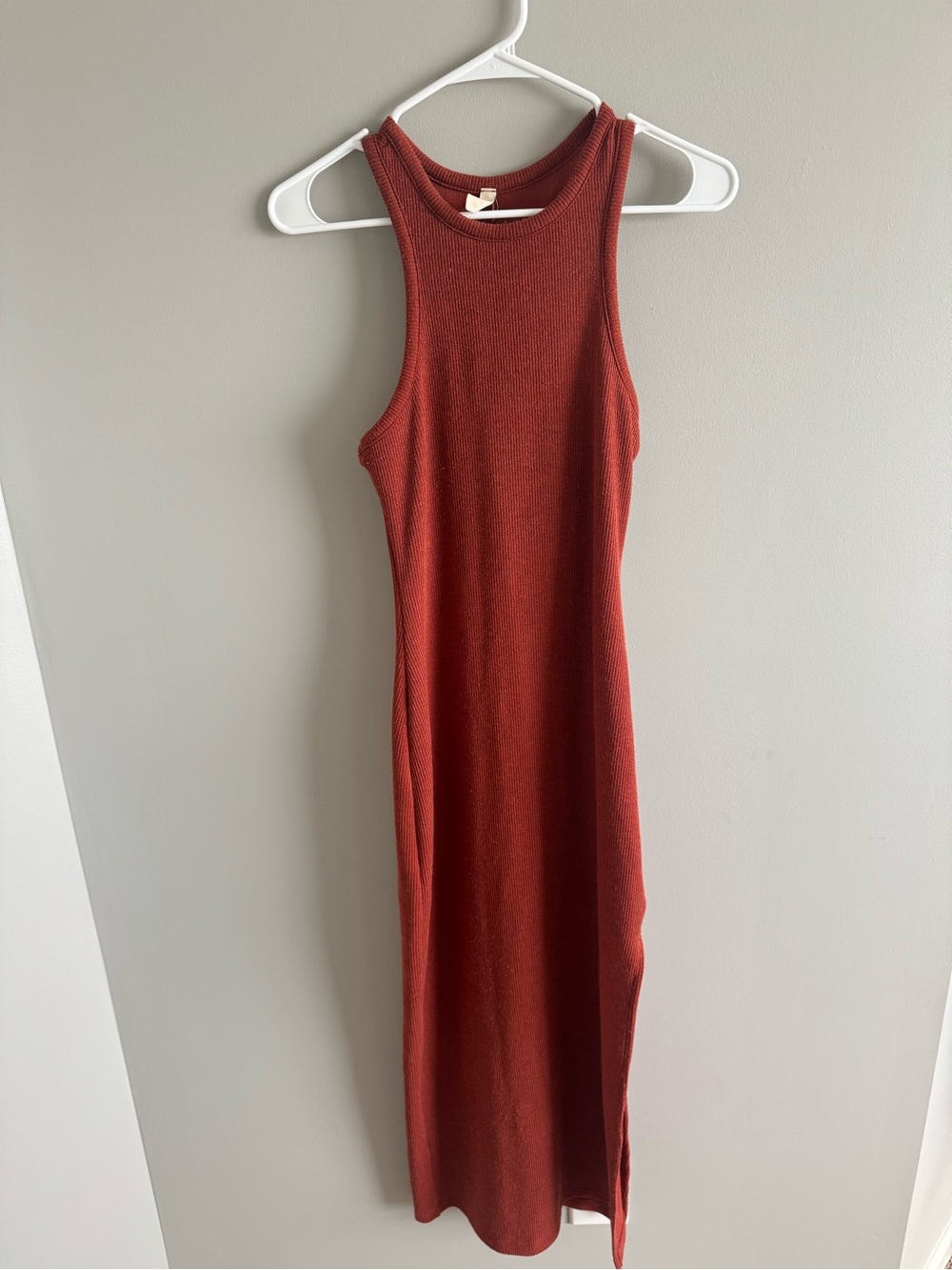 Tyche Ribbed Sleeveless Maxi Dress — Rust